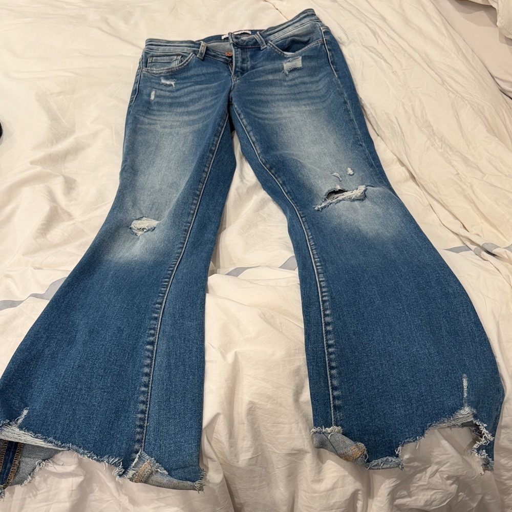 Flying Monkey Ripped Blue Wide Leg Jeans
